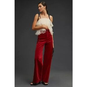 Maeve Anthropologie Colette Corduroy Wide Leg Pants Size 27 Wine Red
